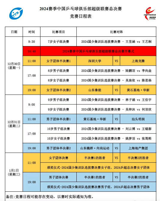 乒超联赛第二阶段赛程  乒超总决赛赛程公布  2024乒超联赛总决赛赛程安排来了