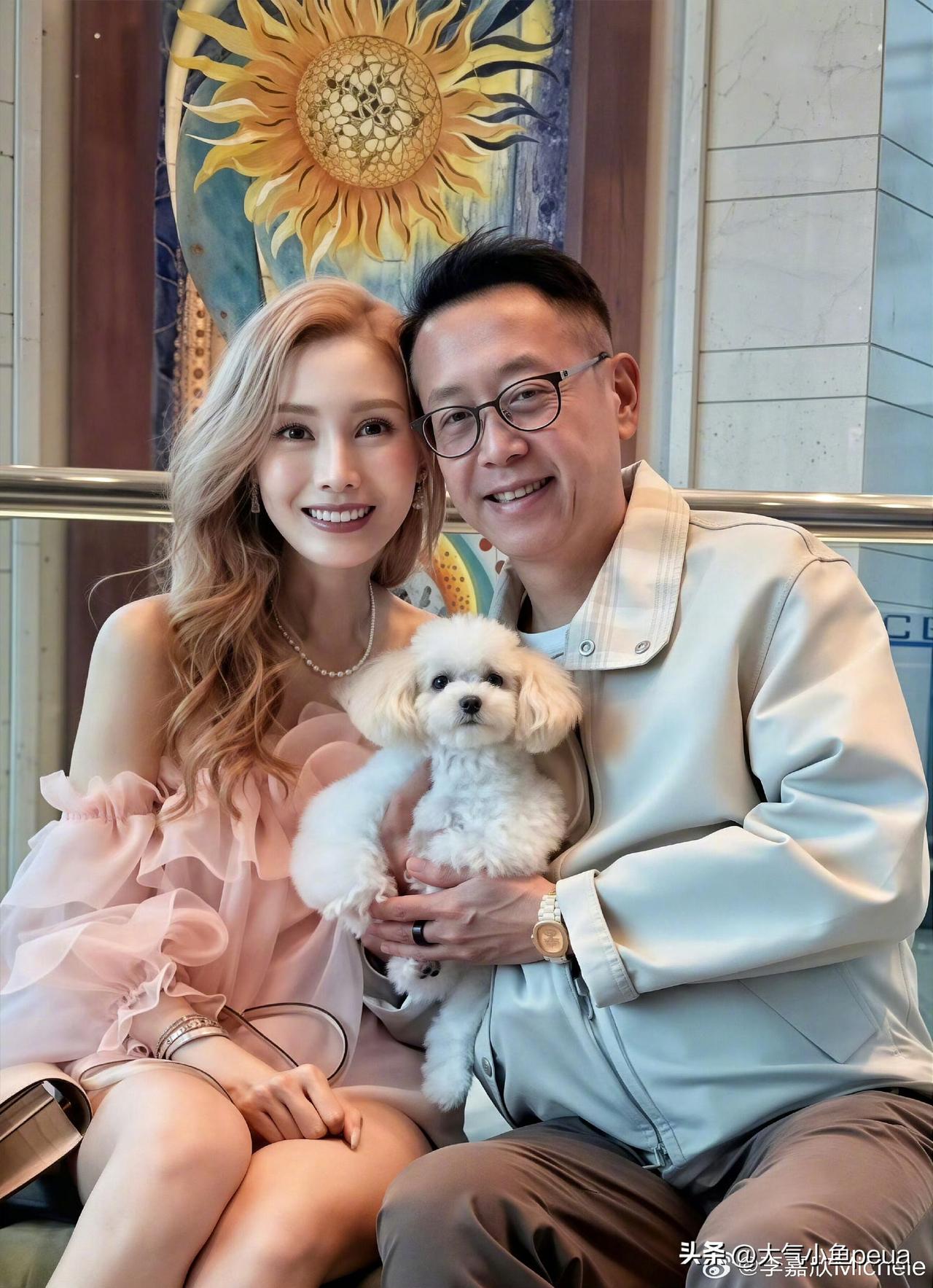 李嘉欣这状态，金色卷发配粉丝裙，哪像56岁的人啊。
老公许晋亨西装笔挺，但站在旁