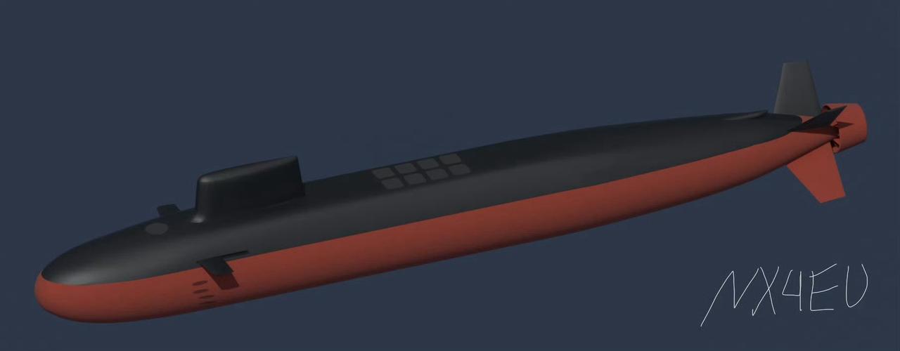 这几天最火的潜艇，老外已经绘制了多个095型想象图，采用X型尾舵、配套泵推系统，