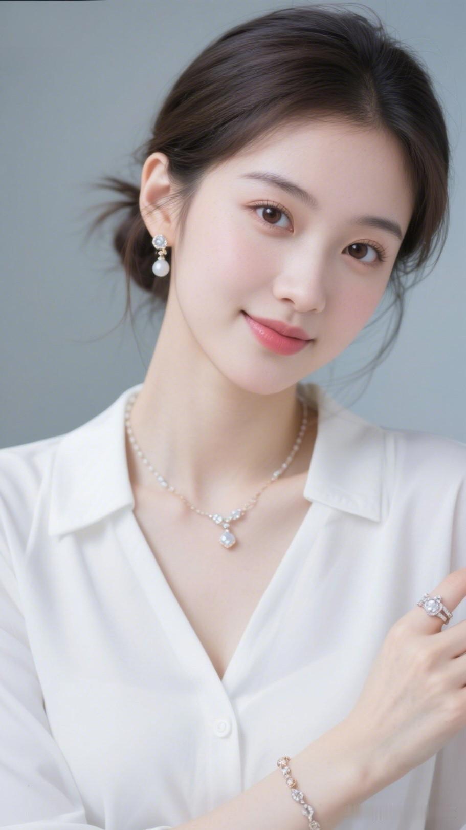 你喜欢哪一种气质的美人? 优雅白衬衫搭配珍珠饰品，尽显温婉气质！