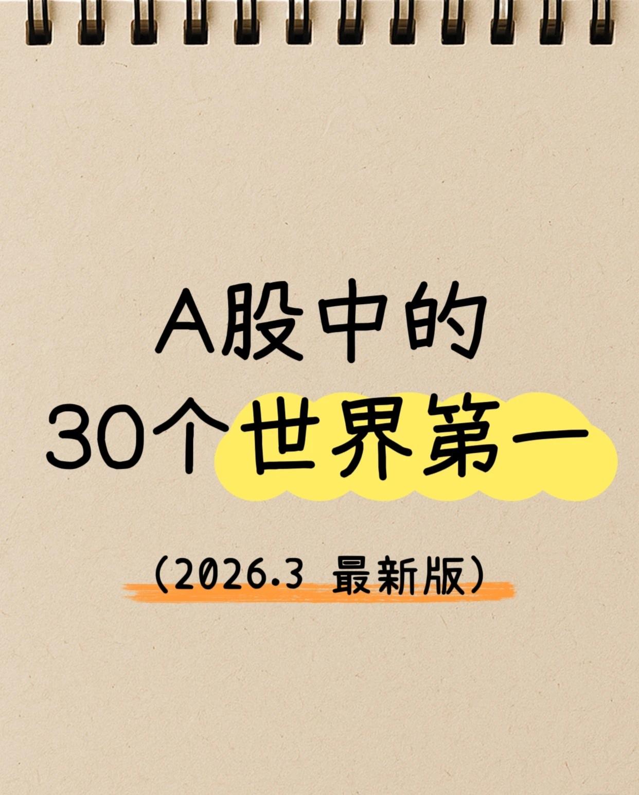 A股中的30个世界第一 (2026.3最新版)，大家认同吗？欢迎评论

📈 新