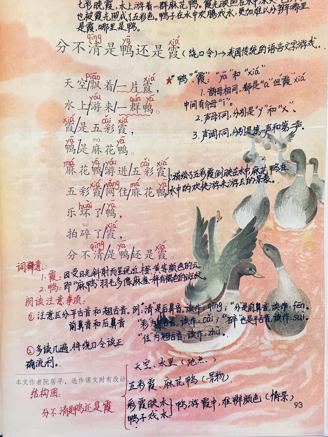 二上语文我爱阅读《分不清是鸭还是霞》笔记