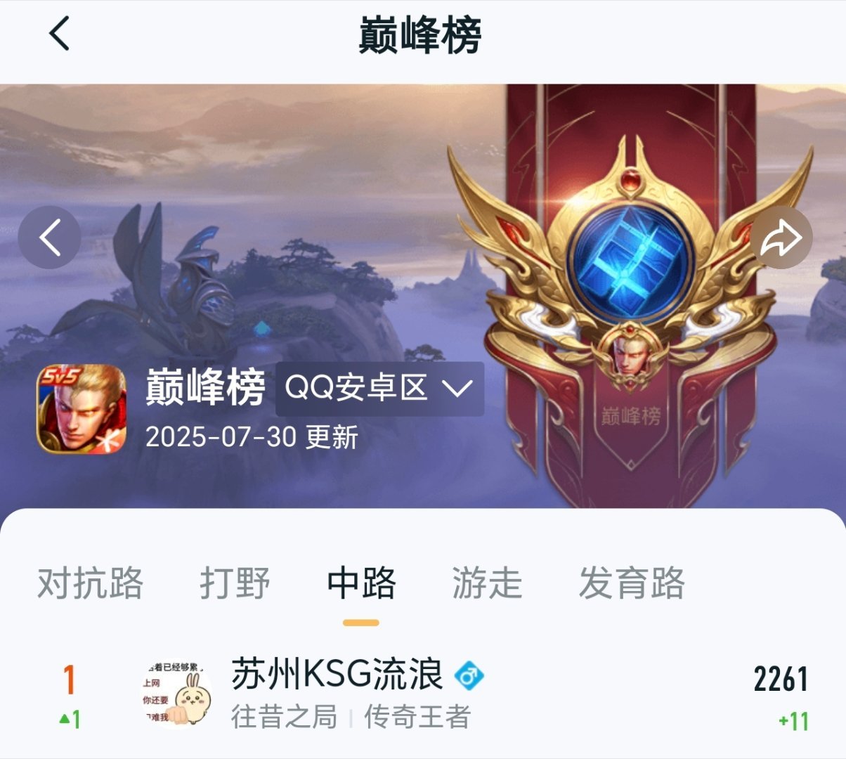 流浪中路巅峰第一 ​​​