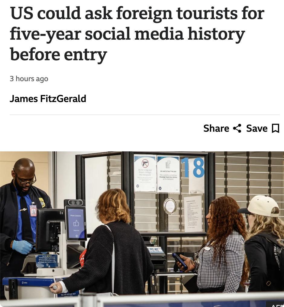 英媒：美国海关与边境保护局及国土安全部提出新提案，要求来自数十个国家（包括英国）