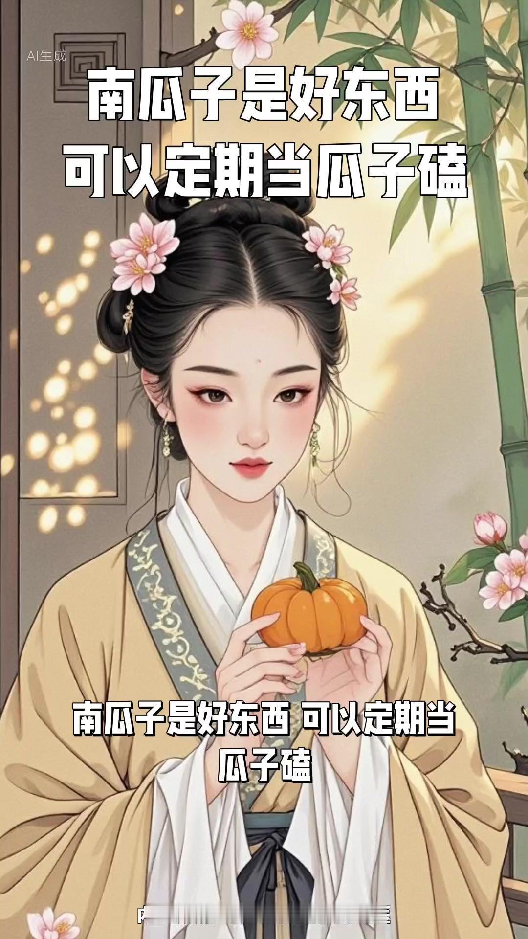 🎃南瓜籽是好东西，可以定期当瓜子嗑，南瓜里的种子，自然晾晒干后当作瓜子磕。
?
