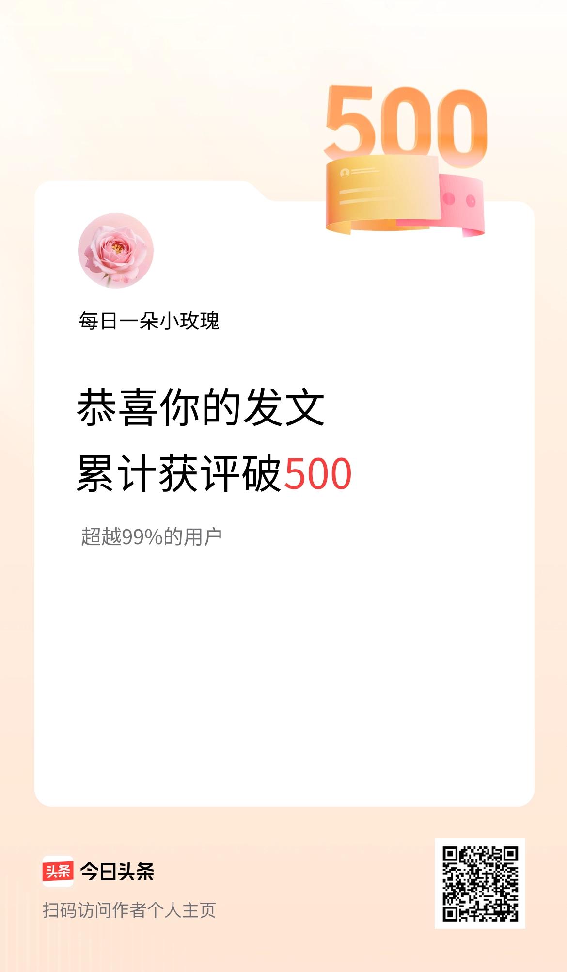 我在头条累计获评论量破500啦！