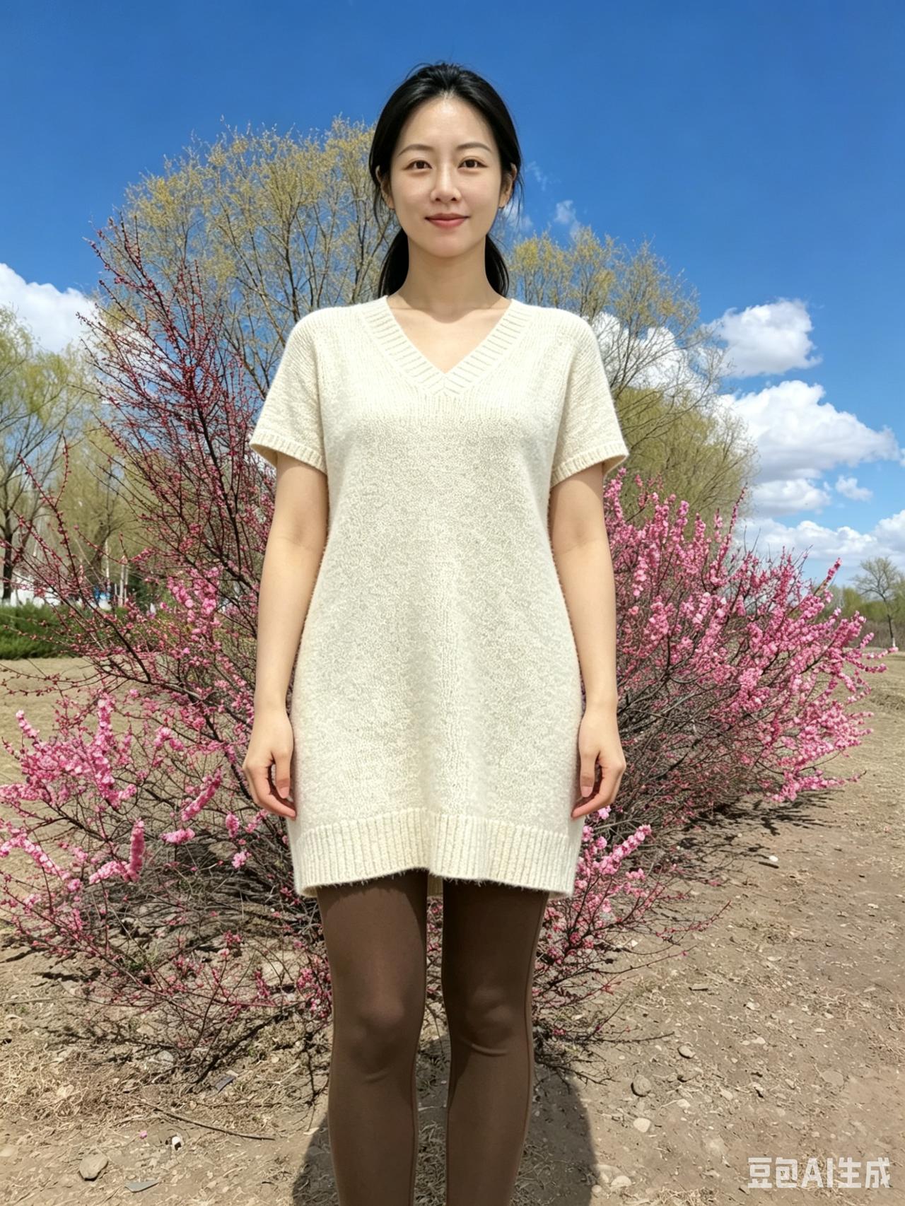 春天被你穿成不同的模样
毛衣的软、T恤的清、裙角的轻扬
桃花粉、梨花白，都成了背