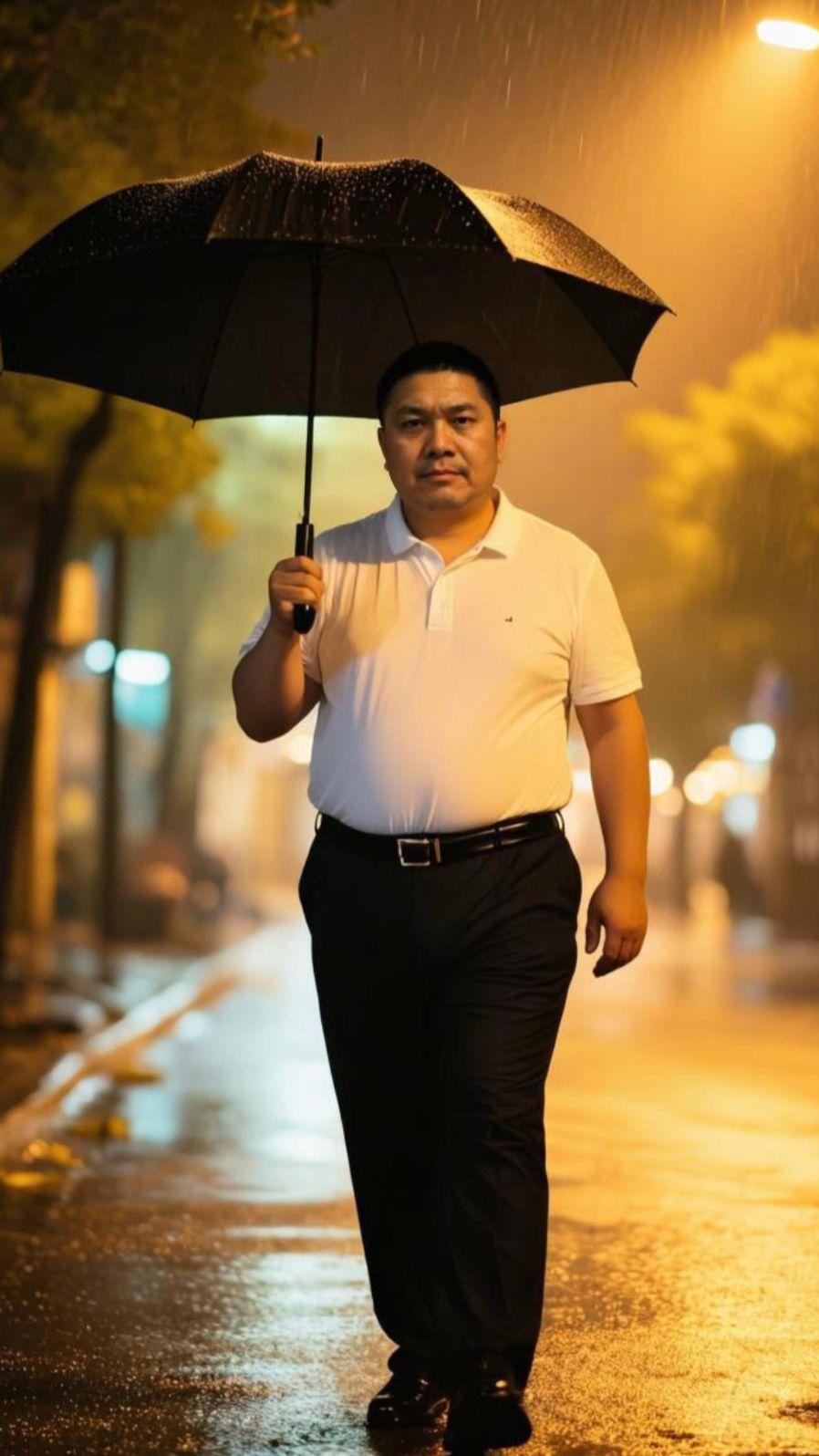 正装大叔 雨天出行 再回首往事如梦