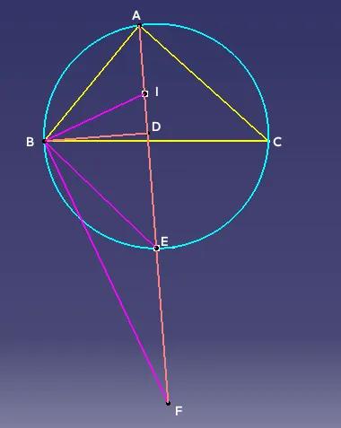 如图，△ABC内心为I，连接AI并延长至F点交三角形外接圆于E，且EF=FI，过