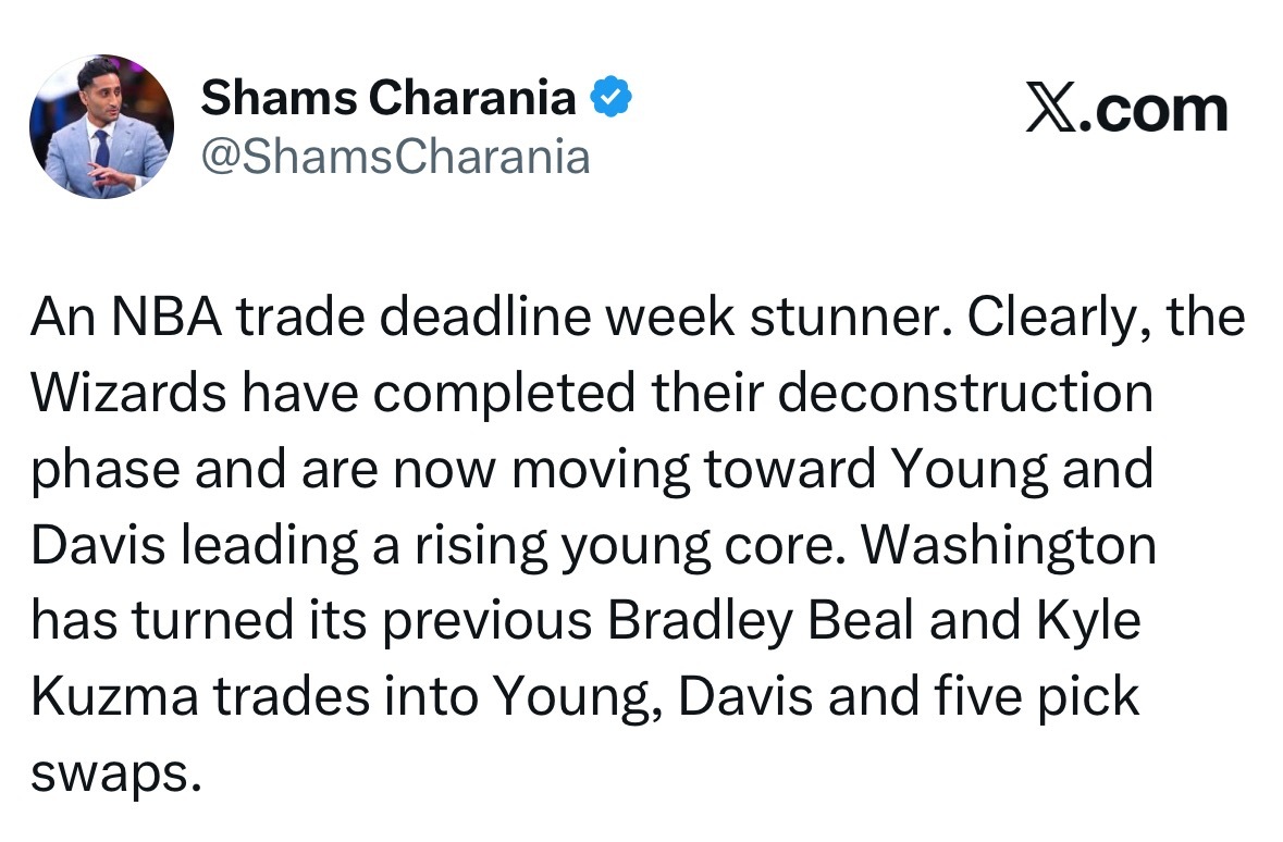 Shams：独行侠从奇才队得到2026年雷霆的首轮签、2030年勇士的受保护首轮