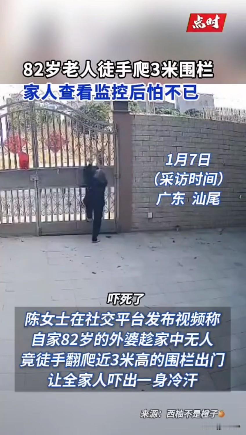 广东汕尾一位82岁外婆的“硬核操作”，让全网都替她捏了把汗！82岁外婆翻3米高围
