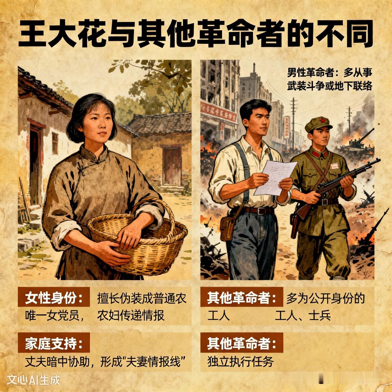王大花与其他革命者的形象塑造存在显著差异。以电视剧《王大花的革命生涯》为例，王大