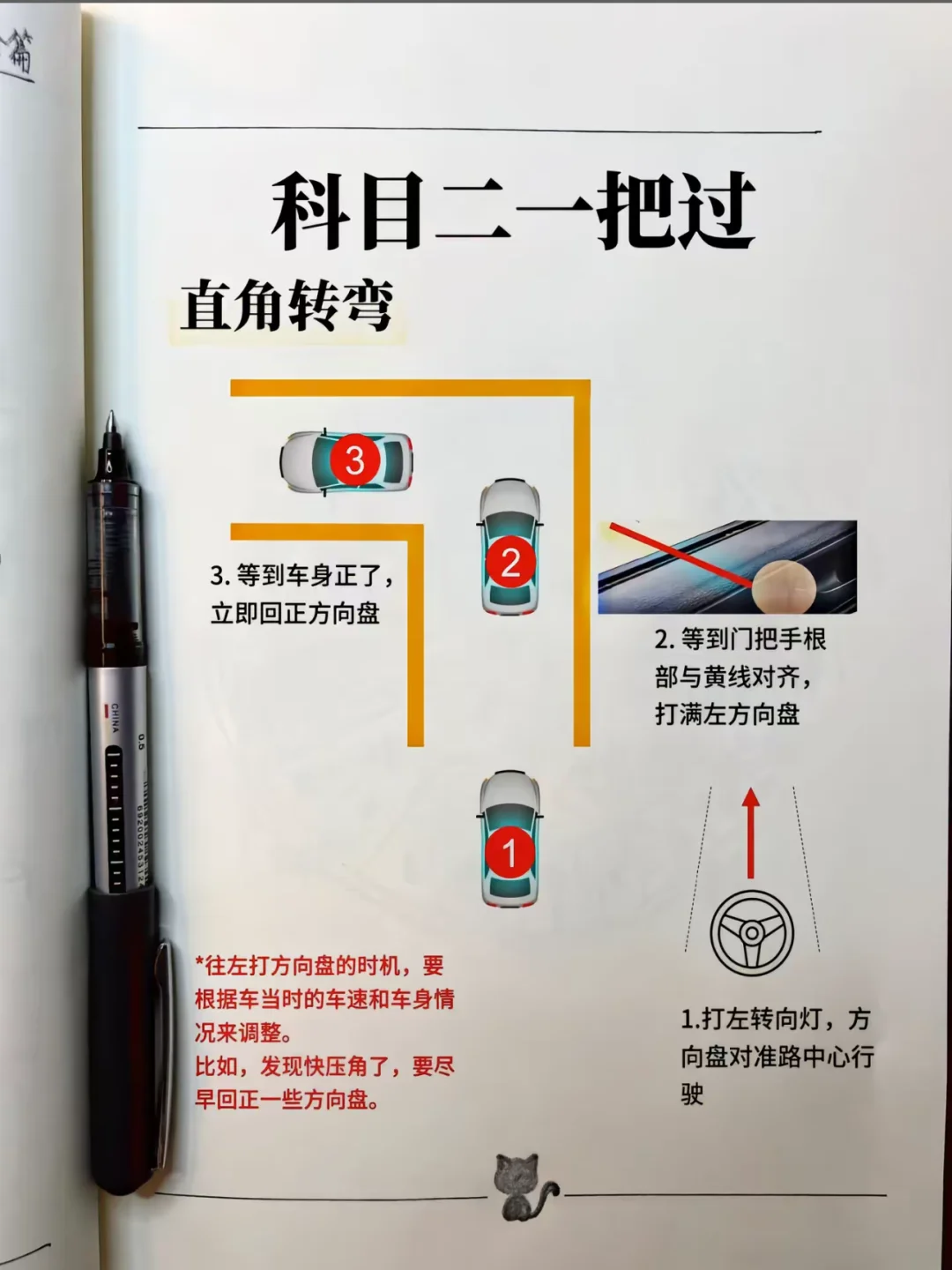 00245512 科目二一把过 直角转弯 3 2 3.等到车身正了，立...