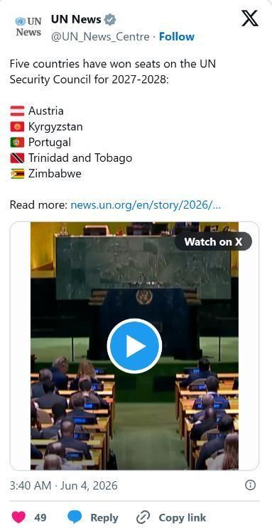 当地时间 6 月 3 日，联合国安理会非常任理事国改选结果引爆全球！一个人口仅 
