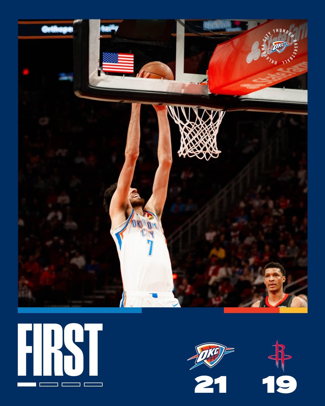 雷霆单节7个失误，火箭一节多出手8个运动战，火箭赶上一个和自己差不多铁的，俩队准