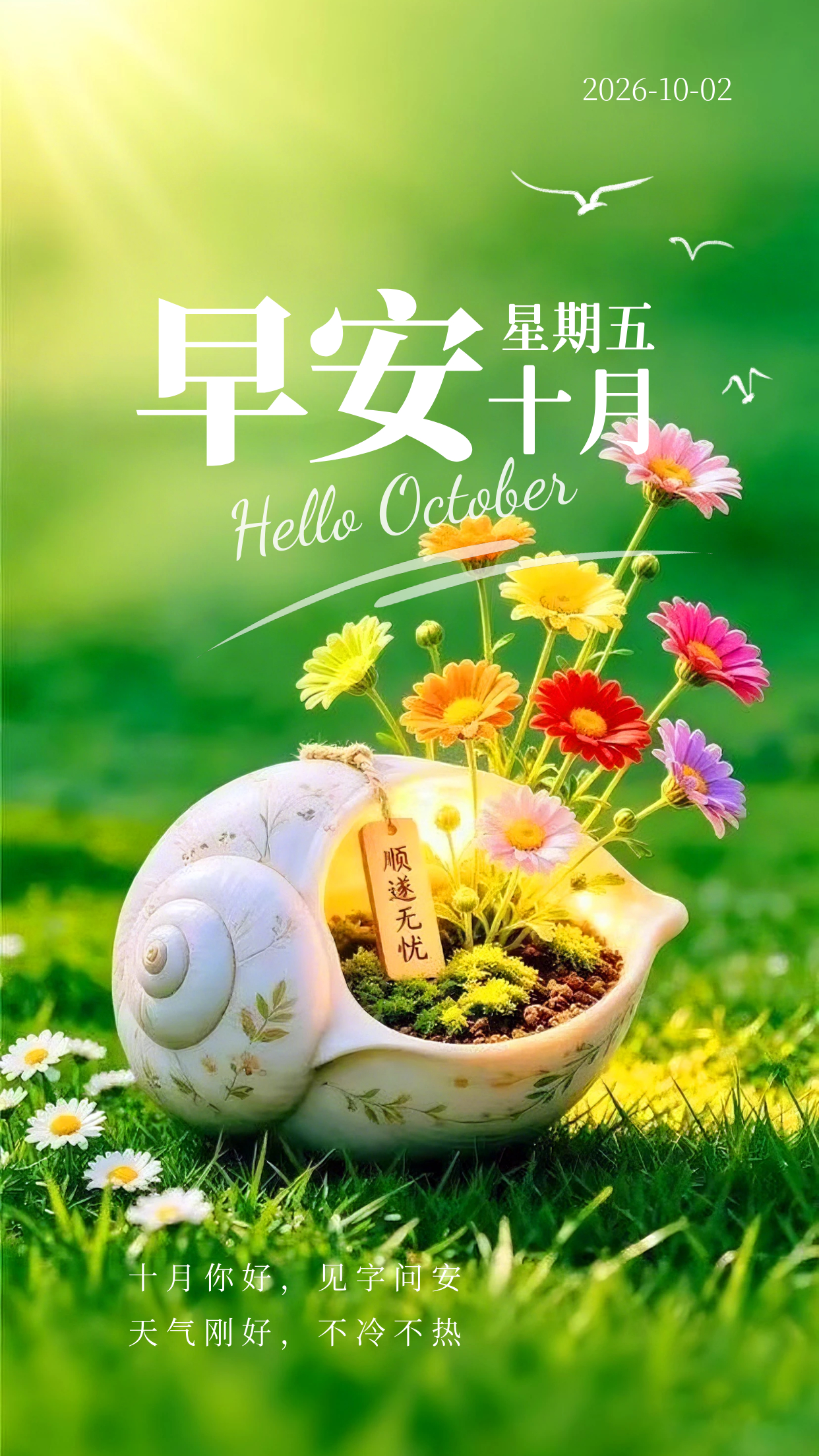 交换假期漂流瓶2026.10.2周五早安祝福图片海报壁纸拿图吱一声噢～ 