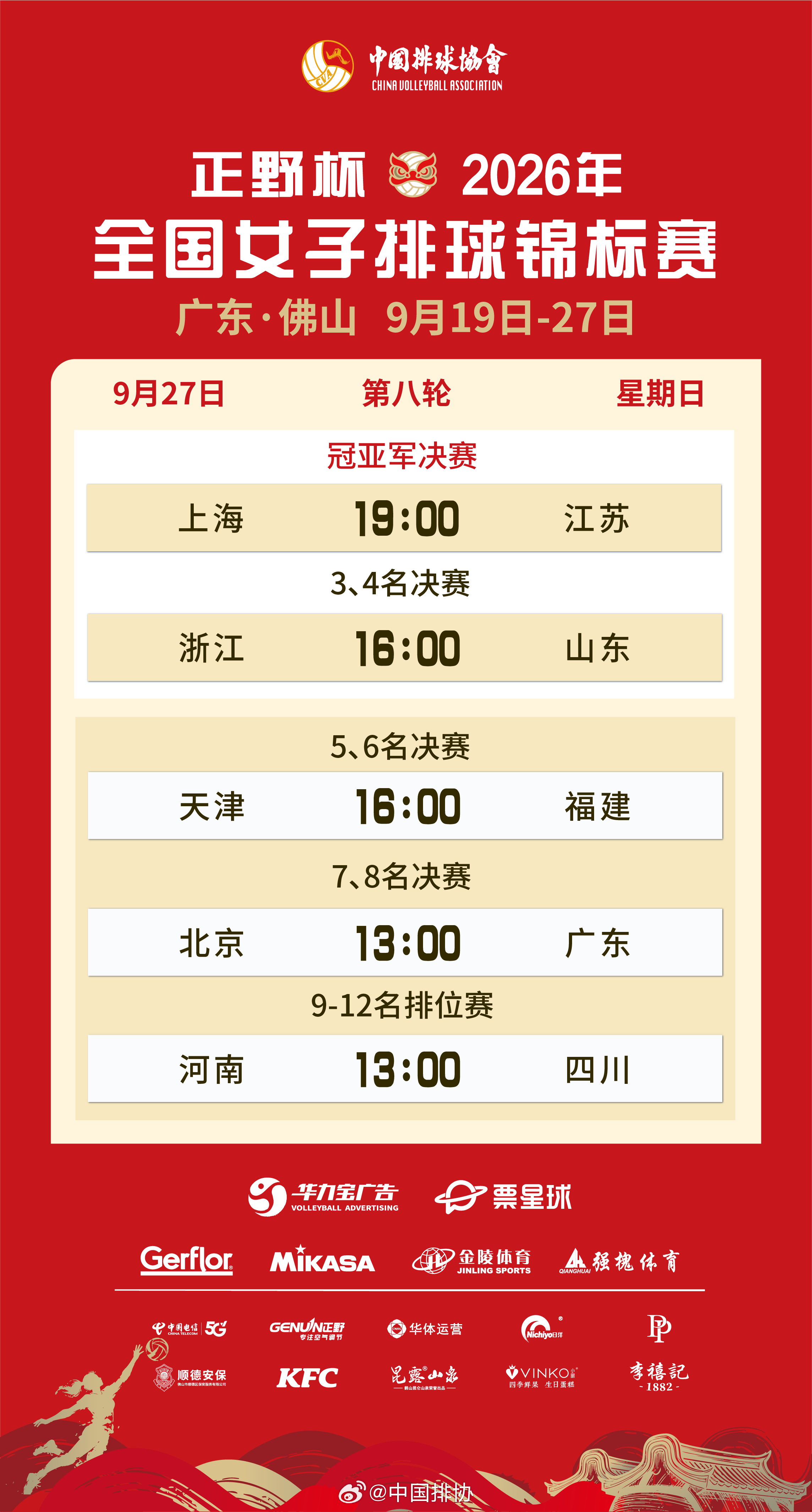 9月27日，正野杯2026年全国女排锦标赛 收官在即。冠军花落谁家，我们共同见证