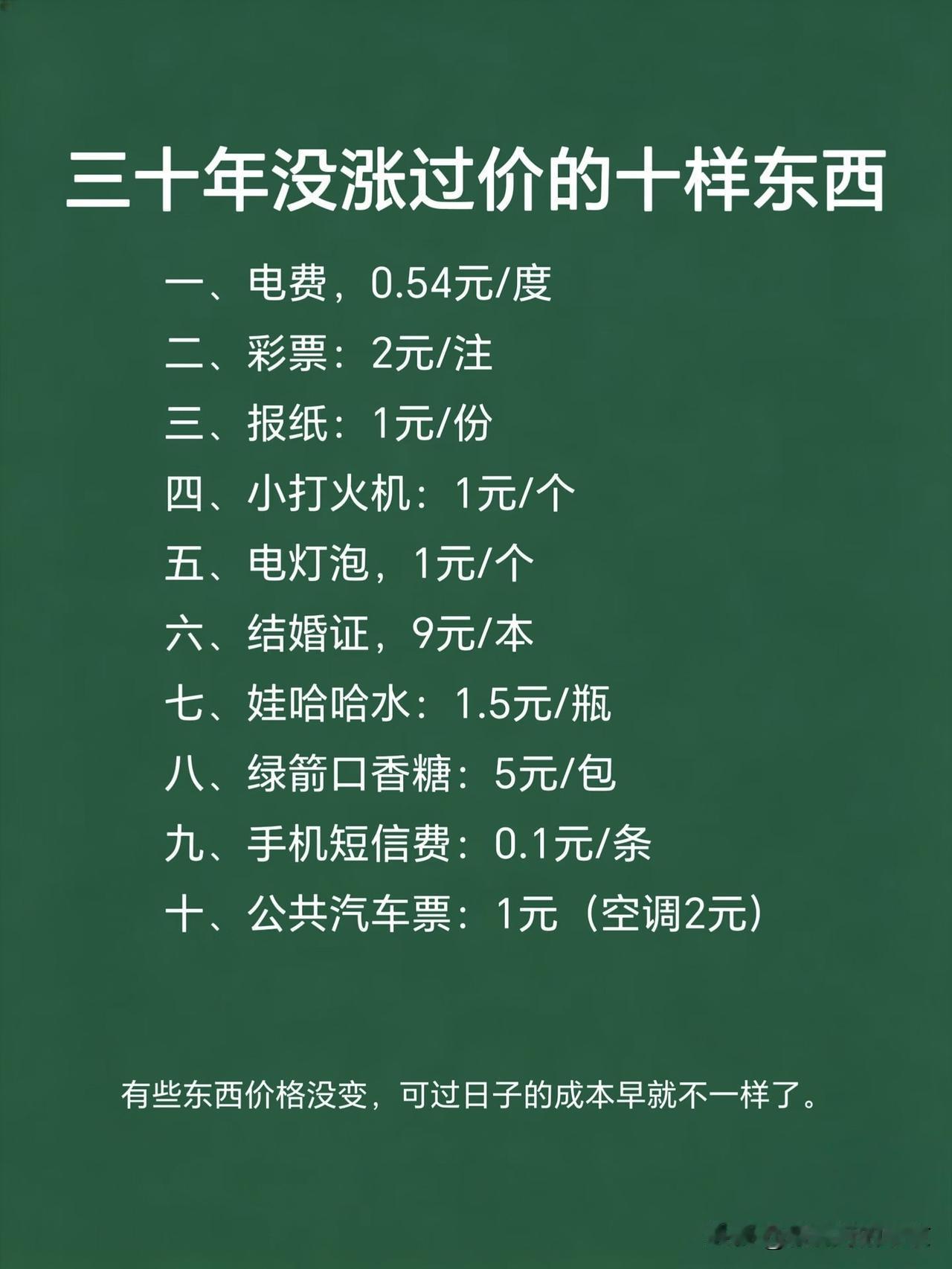 三十年没涨过价的十样东西
现在的物价飞涨，有的已经要起飞了，没有涨过价的东西少而