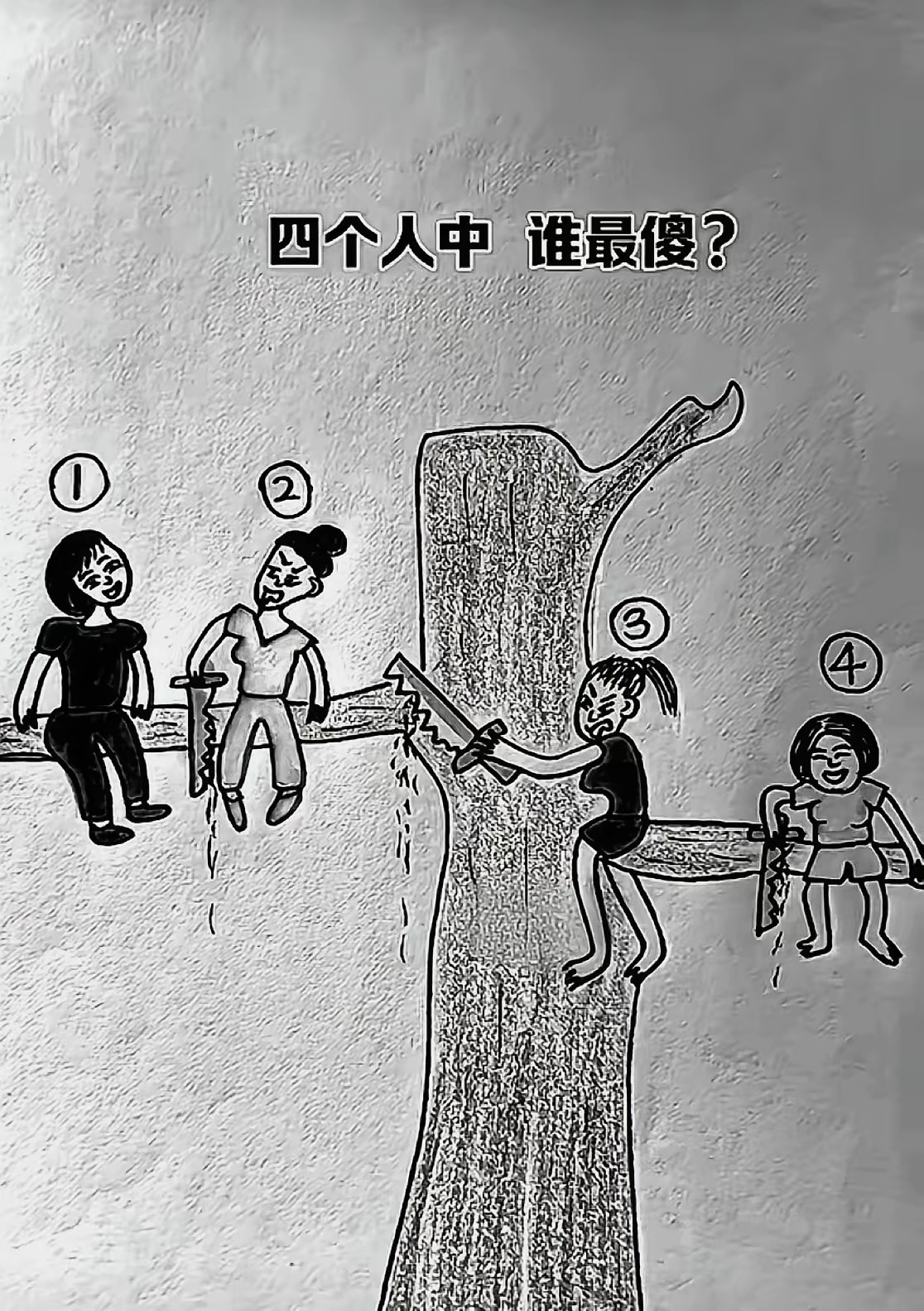 这个是一张很有意思的图片，请问这四个人当中，哪个最坏，哪个最傻？ ​​​