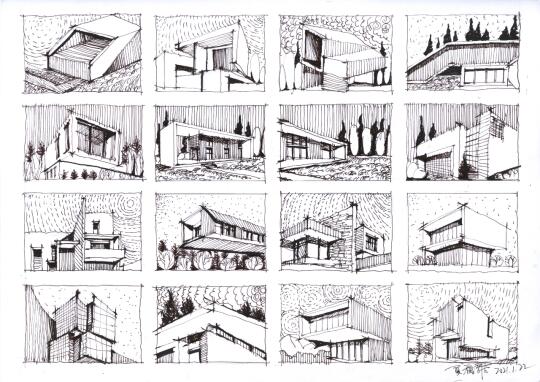 建筑黑白体块手绘7