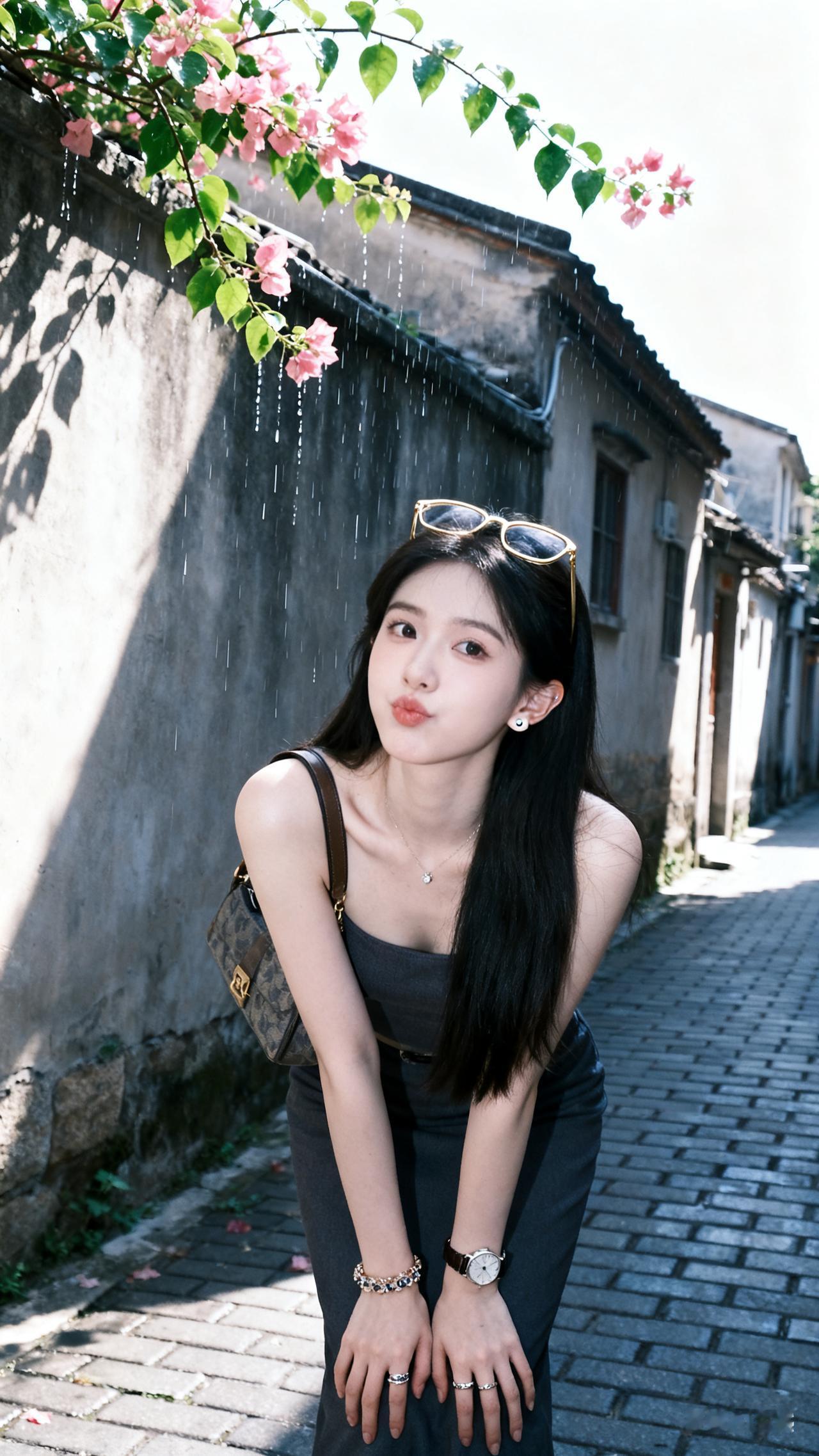 记录我的2026 阳光明媚的午后，少女在花海中轻吻镜头，甜美动人。