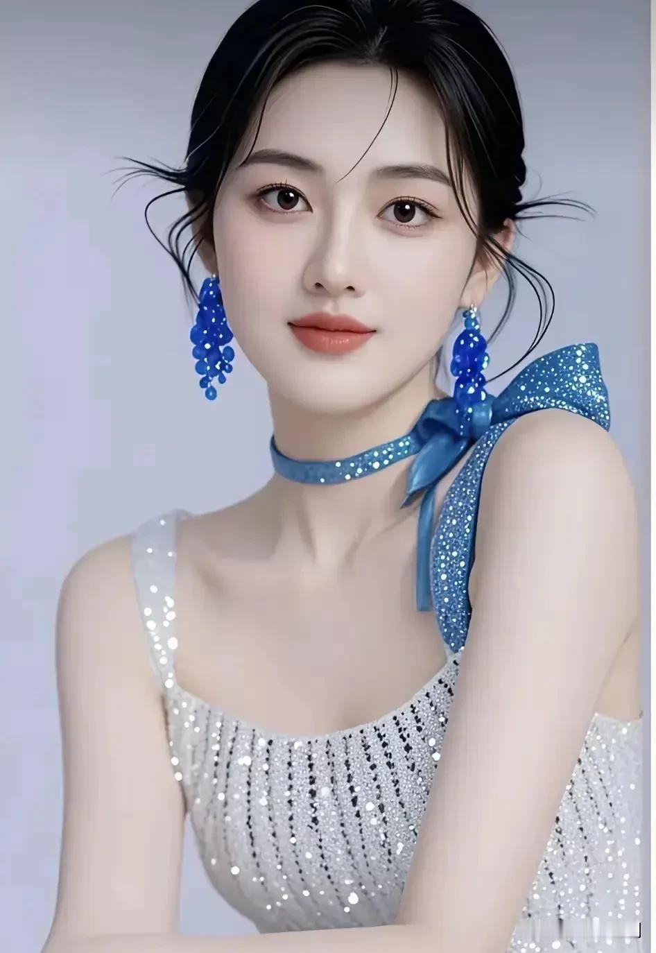 银白碎钻搭配宝蓝，是亮眼又灵动的浪漫。
高级礼服碎钻妆