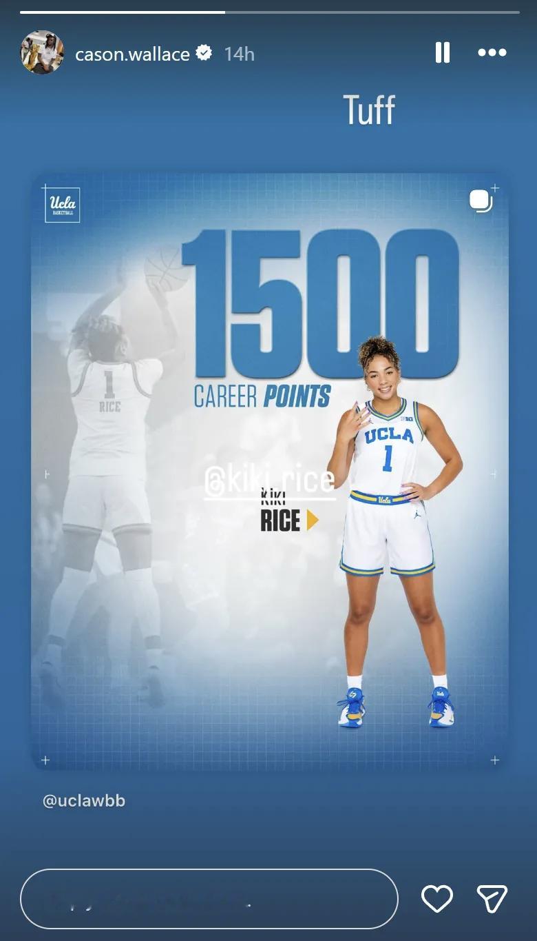 卡森华莱士祝贺女友莱斯大学生涯突破1500分！老鹰vs雷霆雷霆