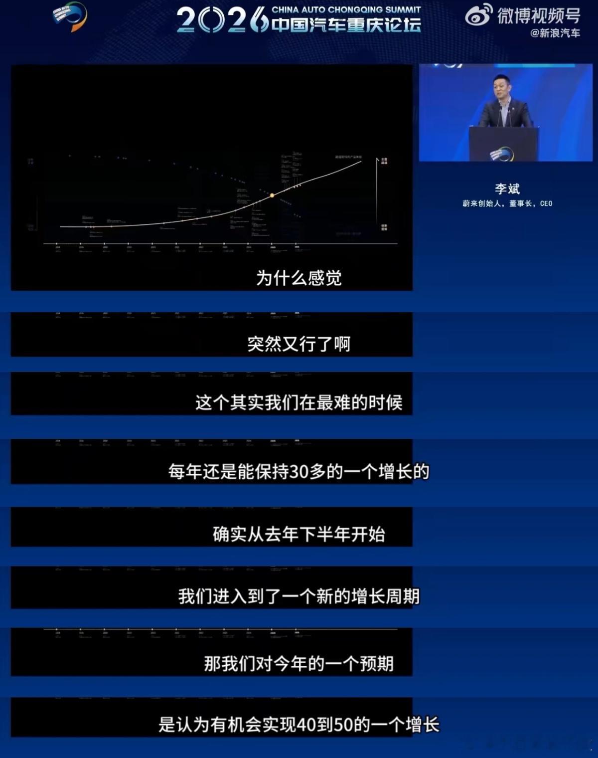 李斌：“从今年下半年开始蔚来进入到新的增长周期，对今年的预期是有机会实现 40-