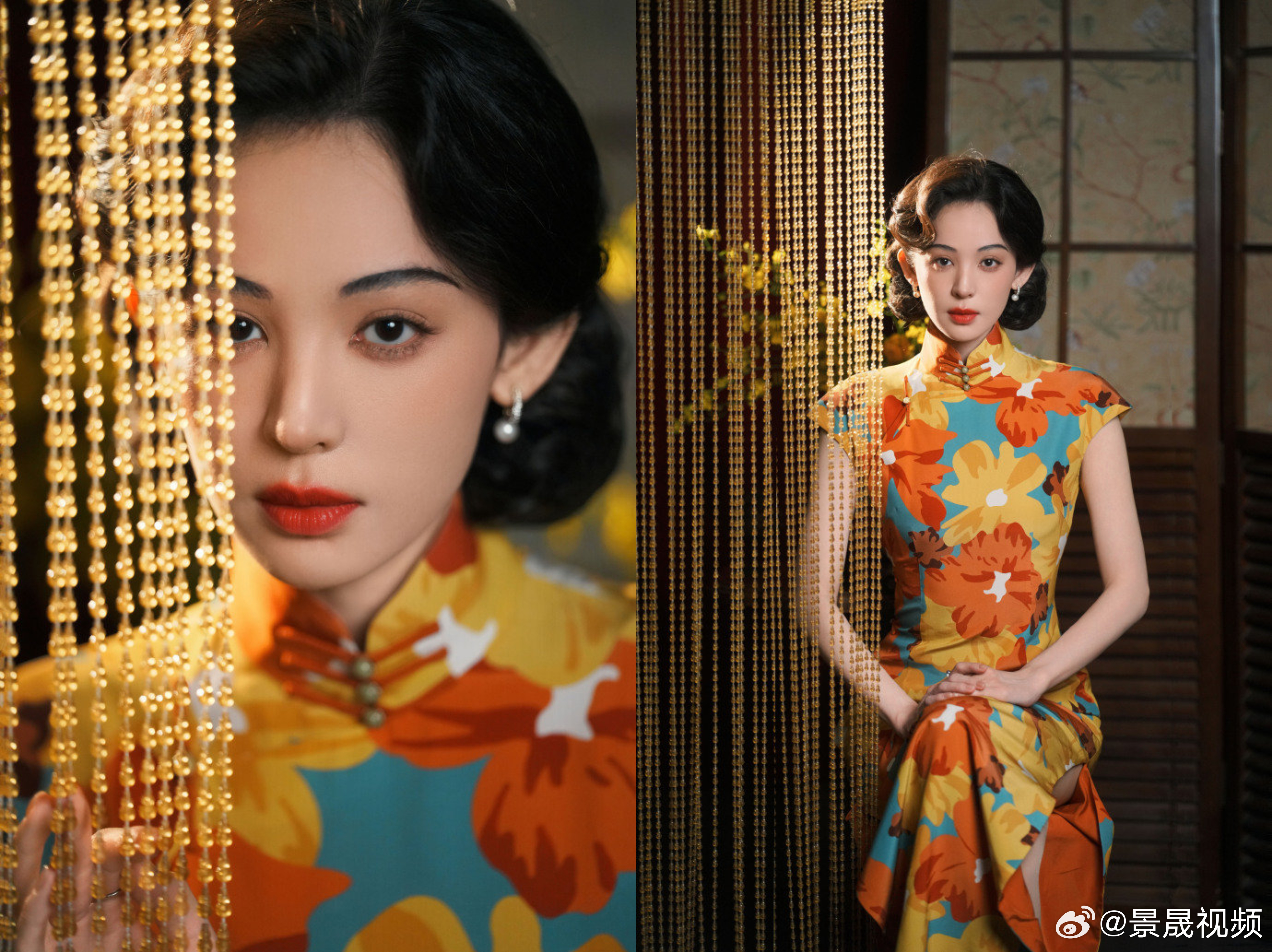 娜扎 民国画挂历女郎 一颦一笑皆是民国风情，一袭旗袍勾勒窈窕身姿，娜扎这组胶片大