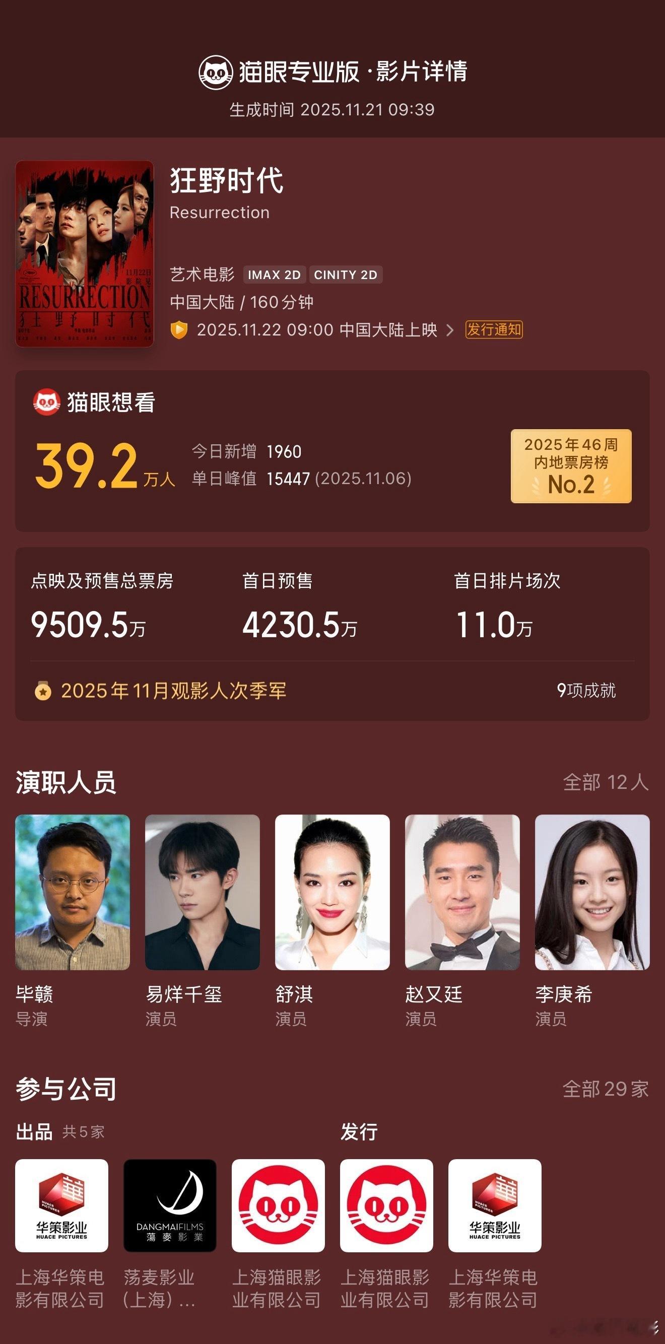 范丞丞包场支持《狂野时代》，一起期待住了，周六不见不散啦~