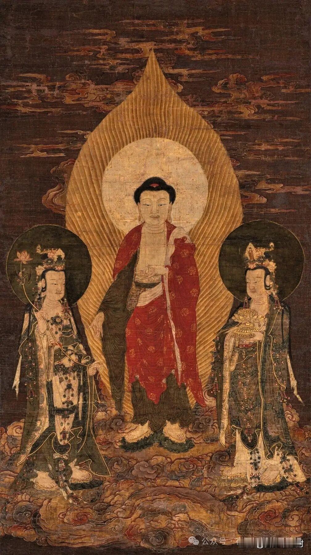 明初千年古画《西方三圣接引图》，一眼抚平半生焦虑
 
翻开这幅六百多年前的绢本古