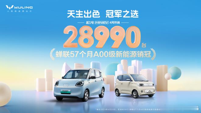 宏光MINIEV四月销量28990台日前，五菱汽车公布了宏光MINIEV 4月新