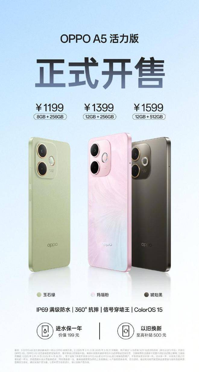 OPPO A5系列新机上市！全系IP69防水，起售价仅1199元OPPO今日正式