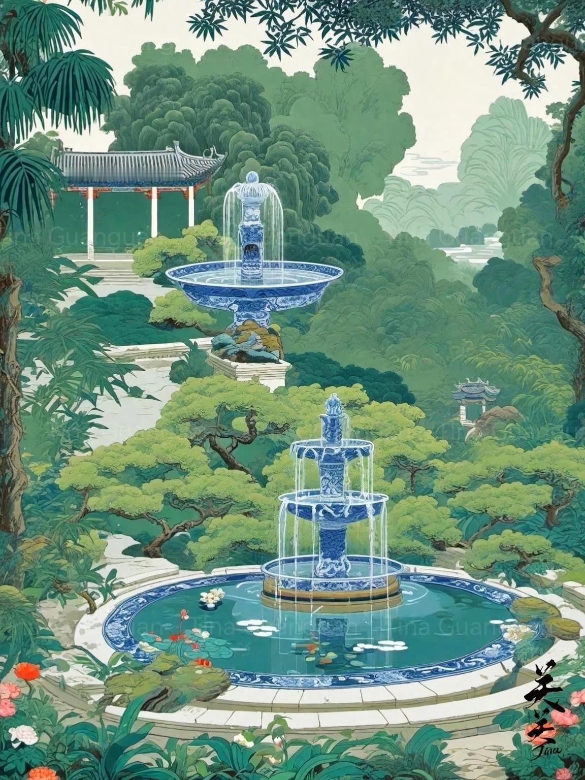 青花瓷风格下的圆明园...

图：Tina关其儿