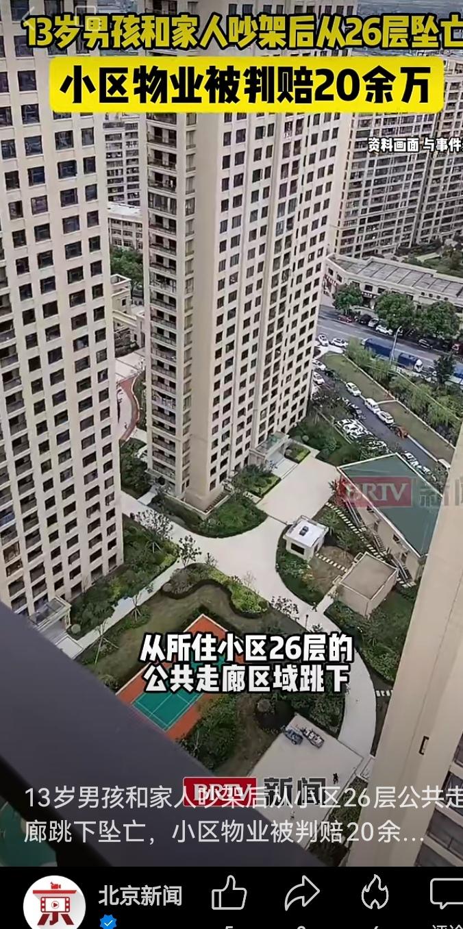 这么多人都替物业喊冤！13岁男孩跳楼，物业赔了20万！你看懂了吗？

先给没吃瓜