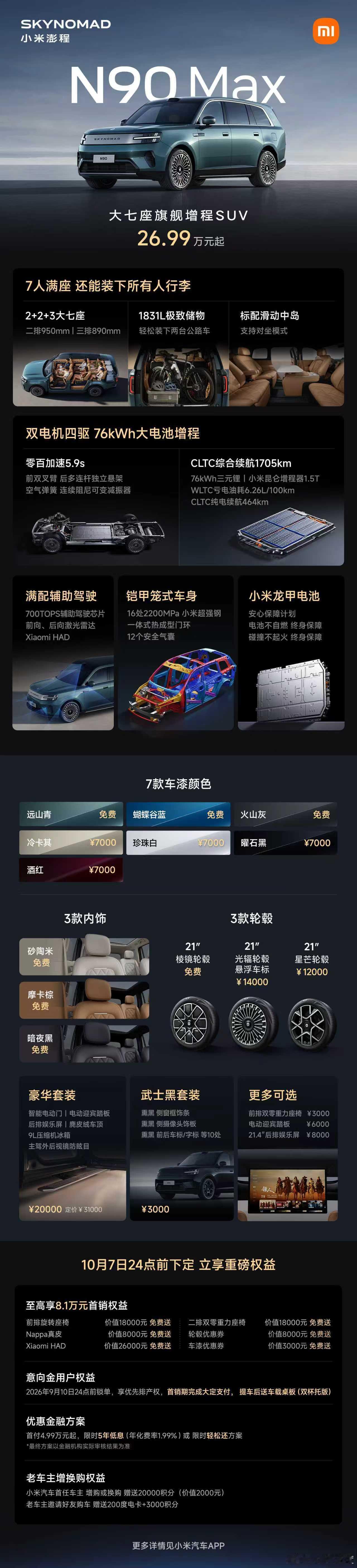 小米澎程N90 Max 26.99万元起，豪华套装2万元这个建议大家选上。 ​​