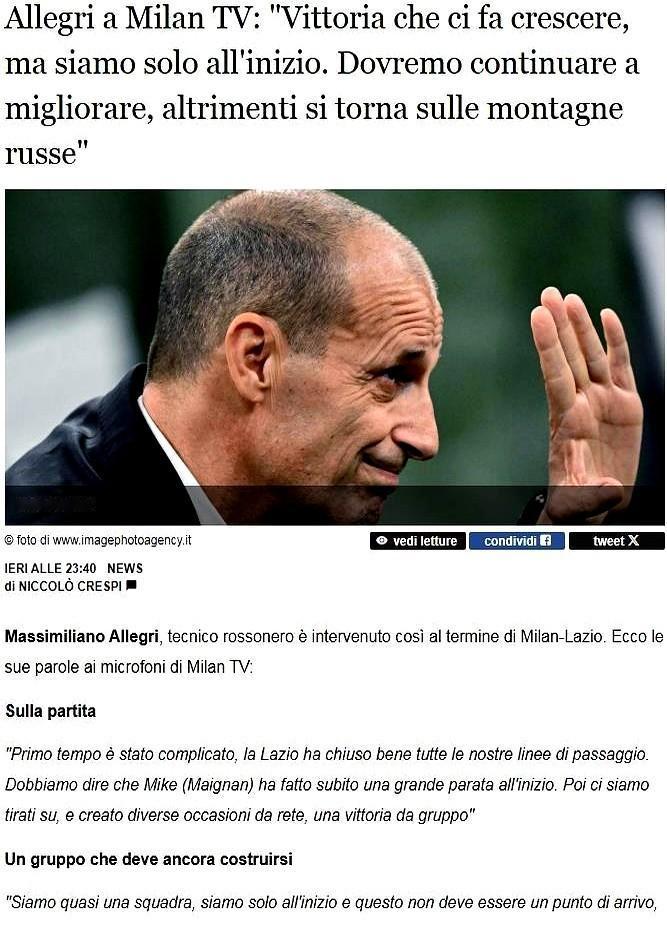 教练被红牌罚下，竟然说是为了“称赞裁判”。

阿莱格里赛后这解释真是绝了。他说自