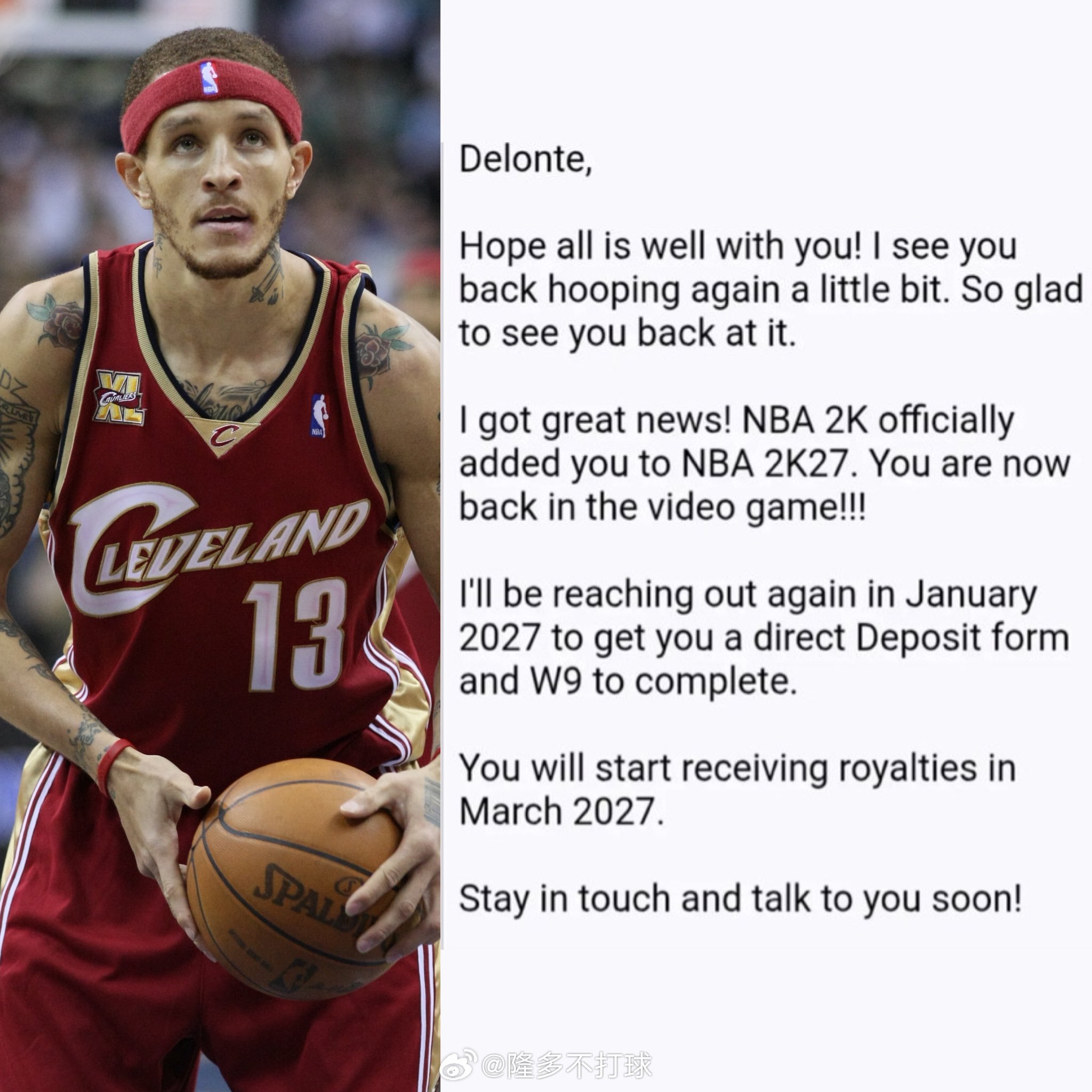 德隆蒂·韦斯特透露，NBA 2K已经联系了他，自2K14之后，他的形象将首次重返