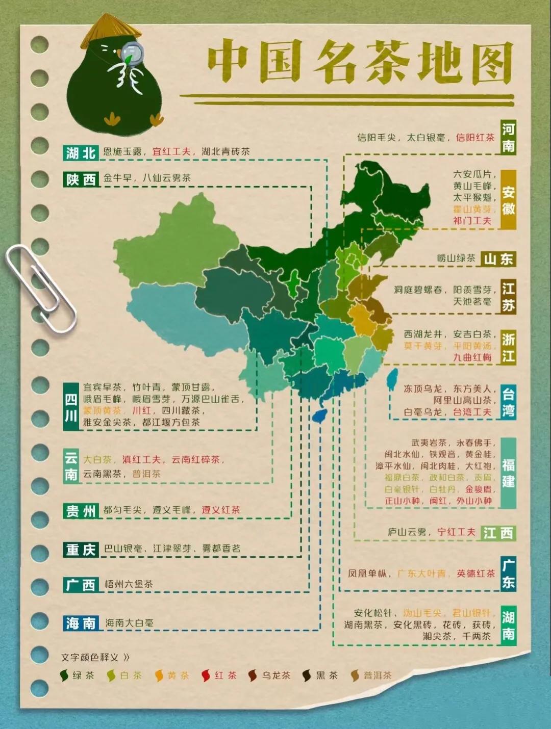 各地区代表茶整理，通过这张表，可以看到各省 份的代表名茶。 

如图，可以一目了