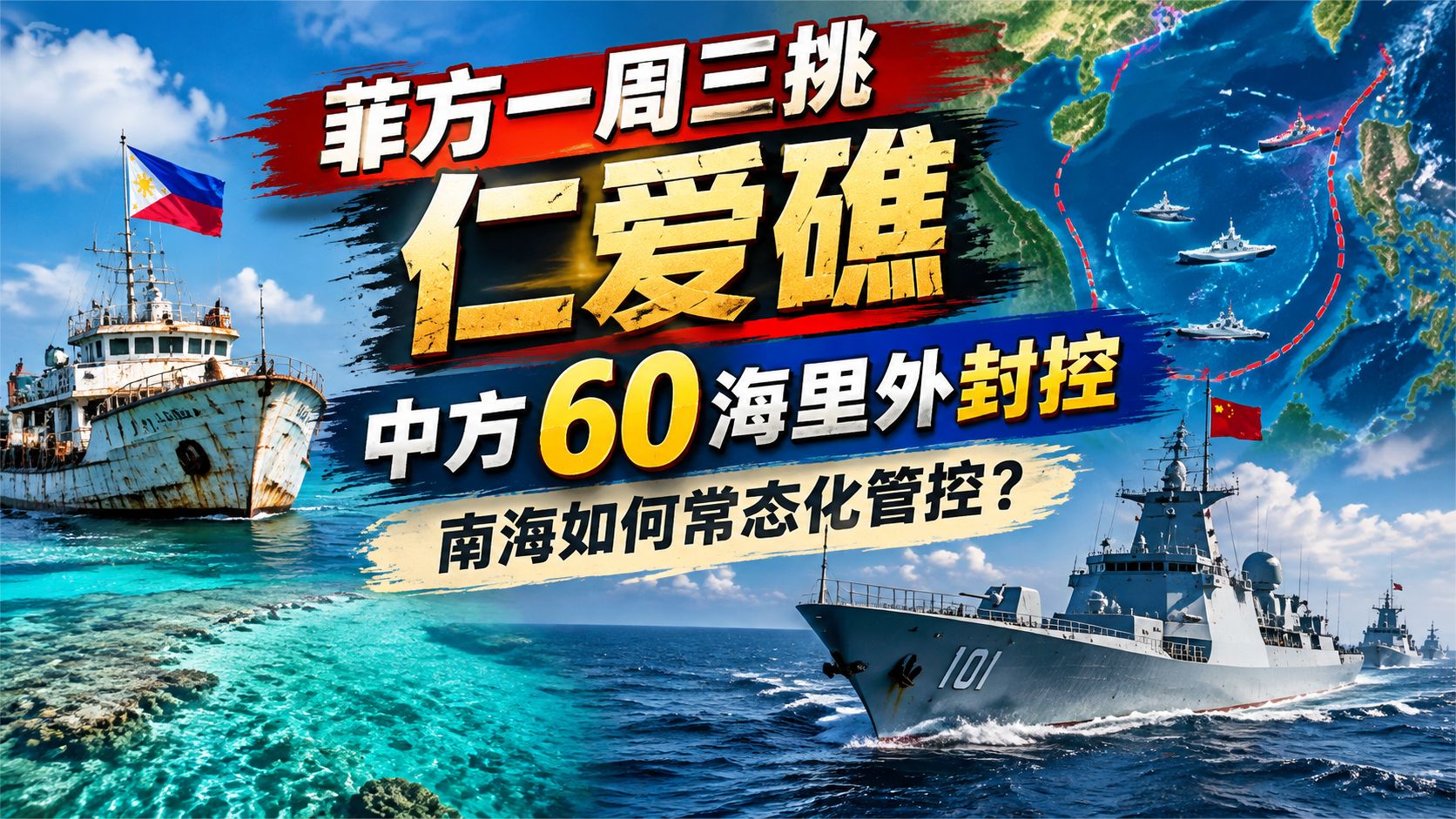 菲方一周三挑仁爱礁，中方60海里外封控，南海如何常态化管控？