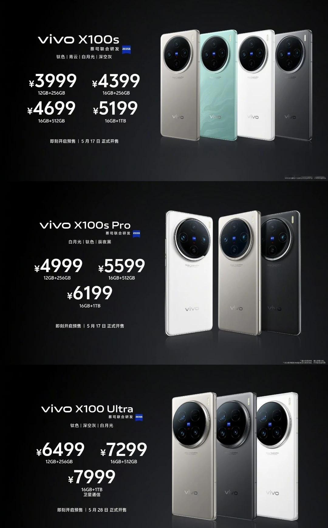 vivo 新品发布会价格
vivo X100s
12GB+256GB —— 39
