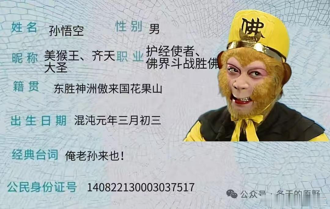 中国最牛身份证，齐天大圣孙悟空，身份证号码居然是山西人？