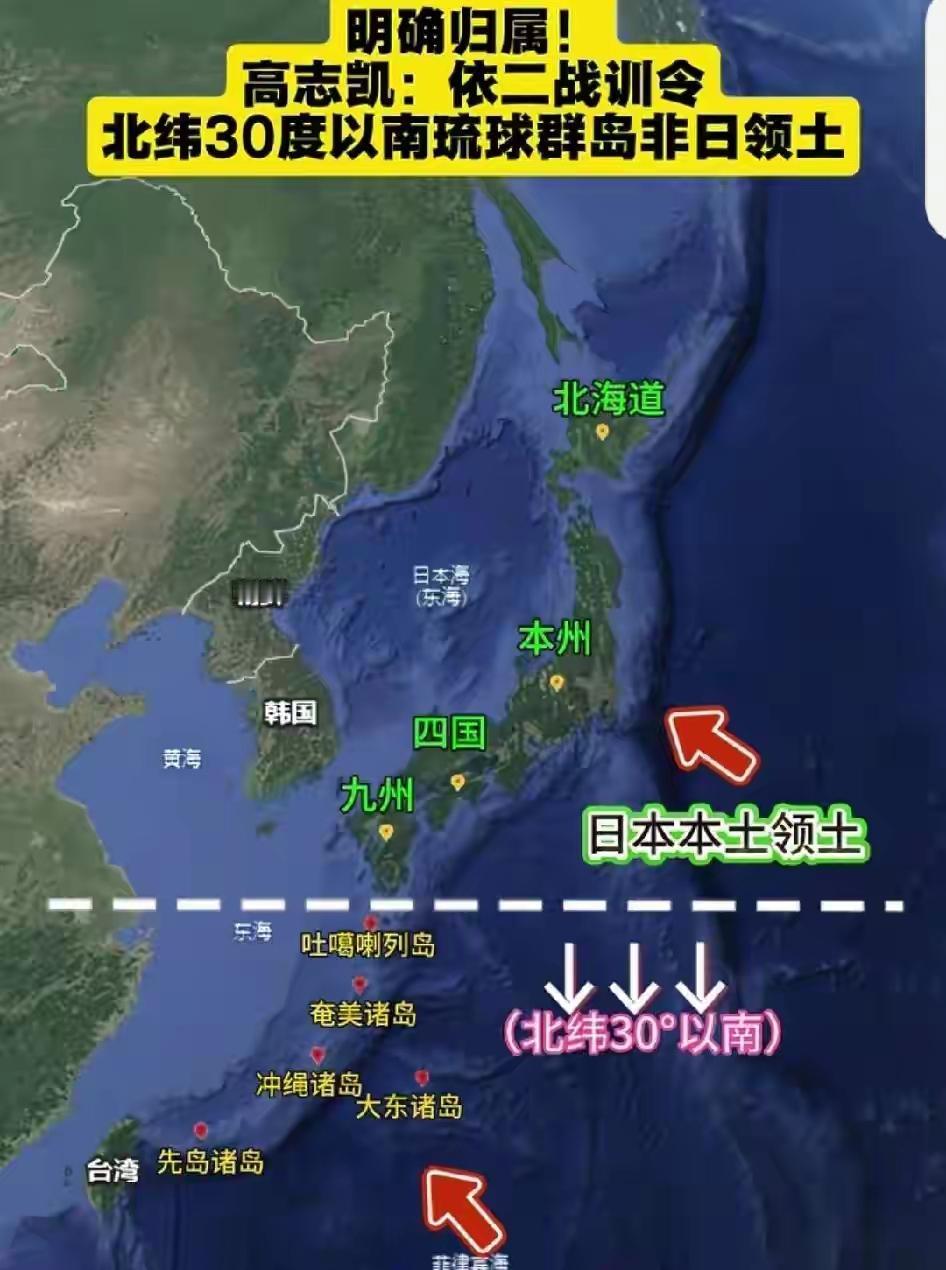 高志凯教授依据二战后国际法明确划下红线：日本领土止于北纬30度，以南琉球群岛绝非