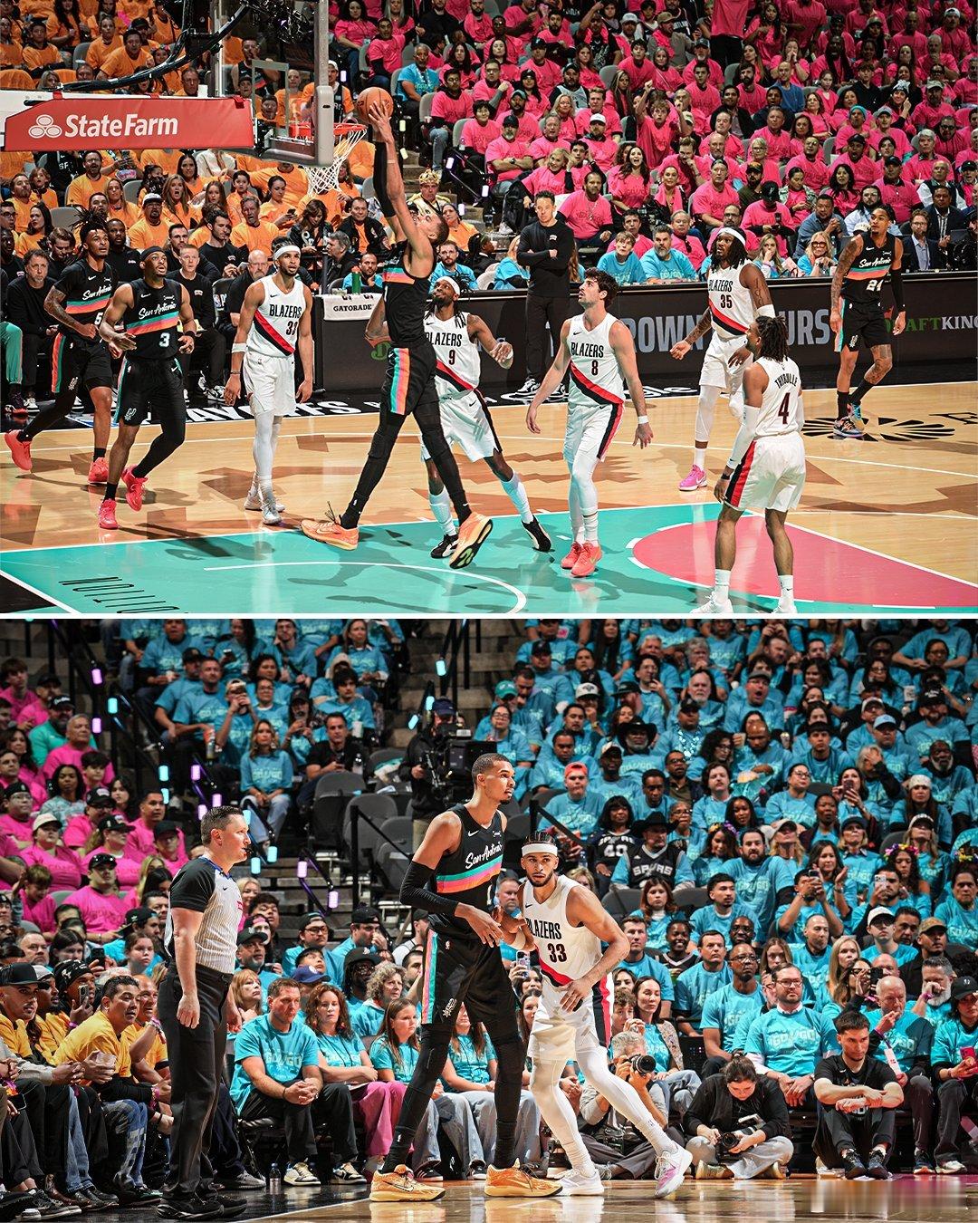 马刺的季后赛主场氛围，绝对是联盟独一档的存在。全场球迷统一着装、一起摇摆，那种感