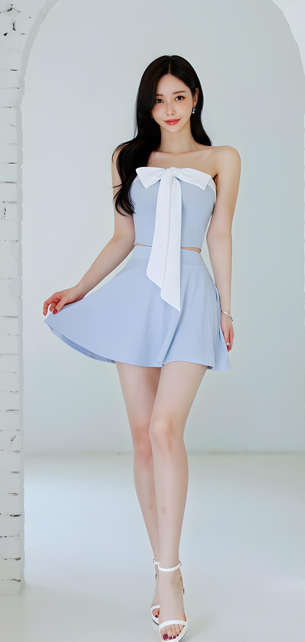 清新夏日穿搭，浅蓝色连衣裙搭配白色蝴蝶结，甜美又优雅！🌞👗💃