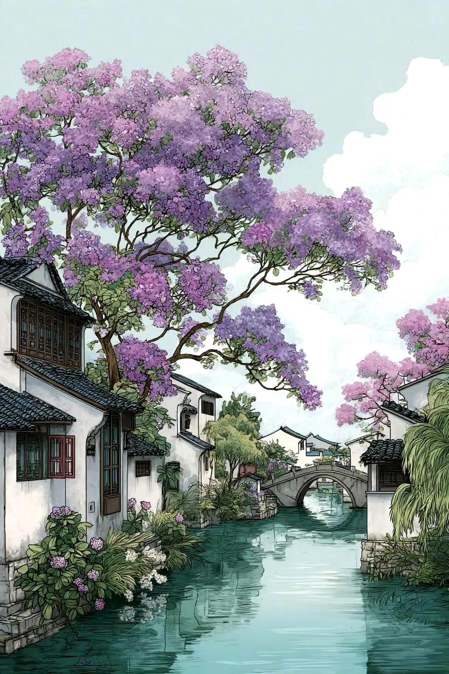 江南之美，是一种深入骨髓的韵味。那曲水宛如江南的脉络，串联起粉墙黛瓦的人家。石桥