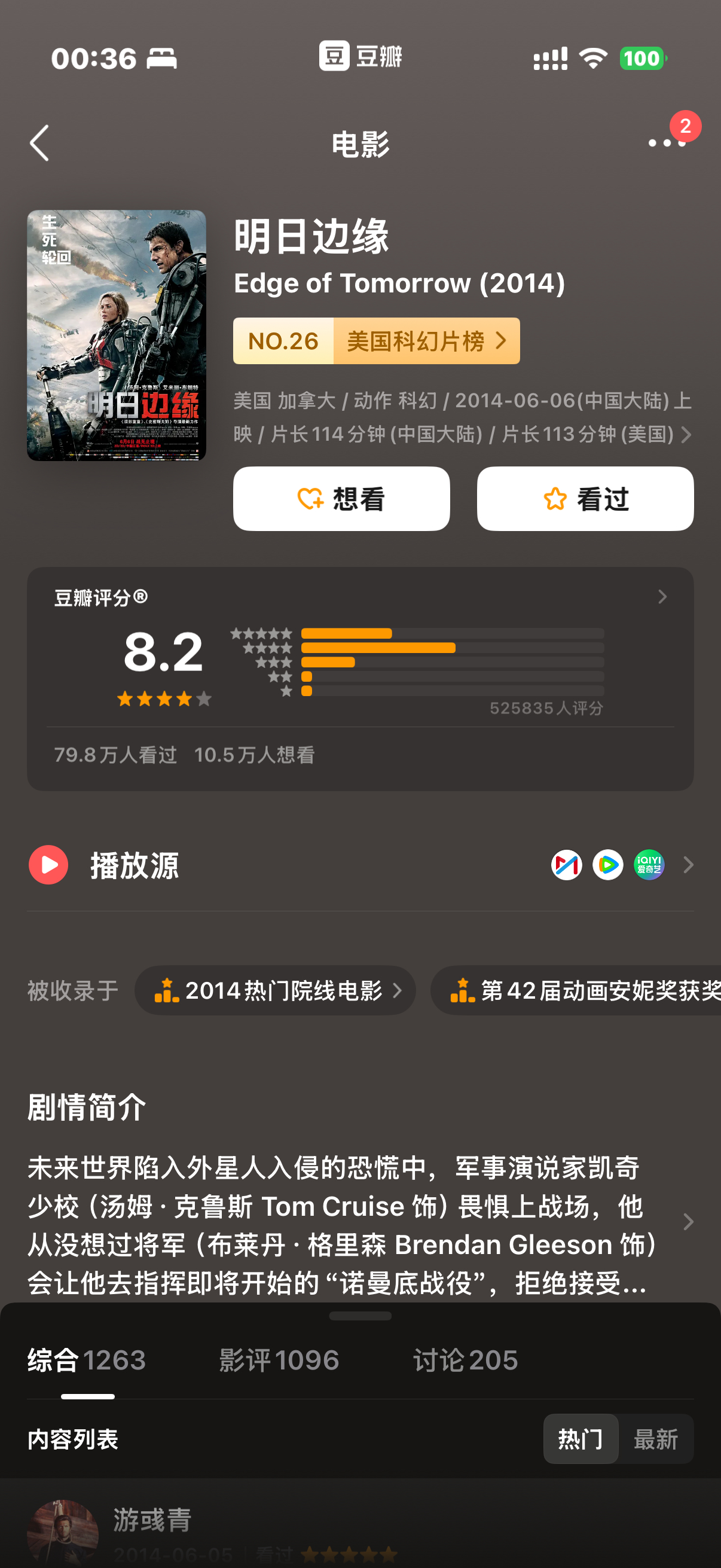 明日边缘这电影真不错这片子原来是2014年上映的逻辑类似还是碟中谍+源代码的组合