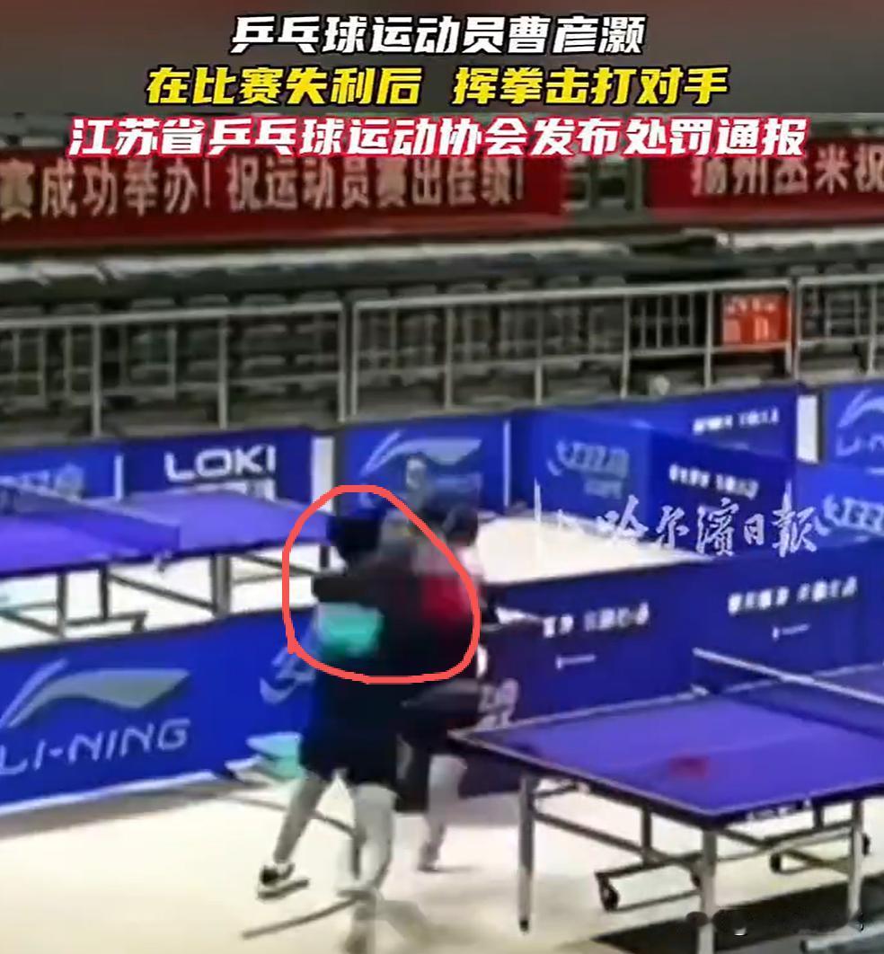 江苏乒协还是给曹彦灏留了一条后路。

动手打人了，只禁赛一年。要知道，

当初王