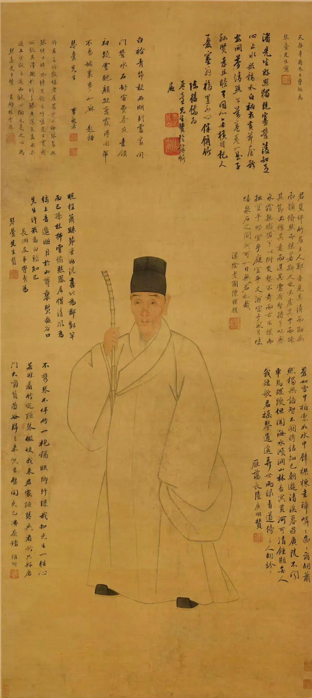 曾鲸绘潘琴台小像 ​​​
方以智（款）参天势自孤
明代张灵渔乐图。
明 项元汴 