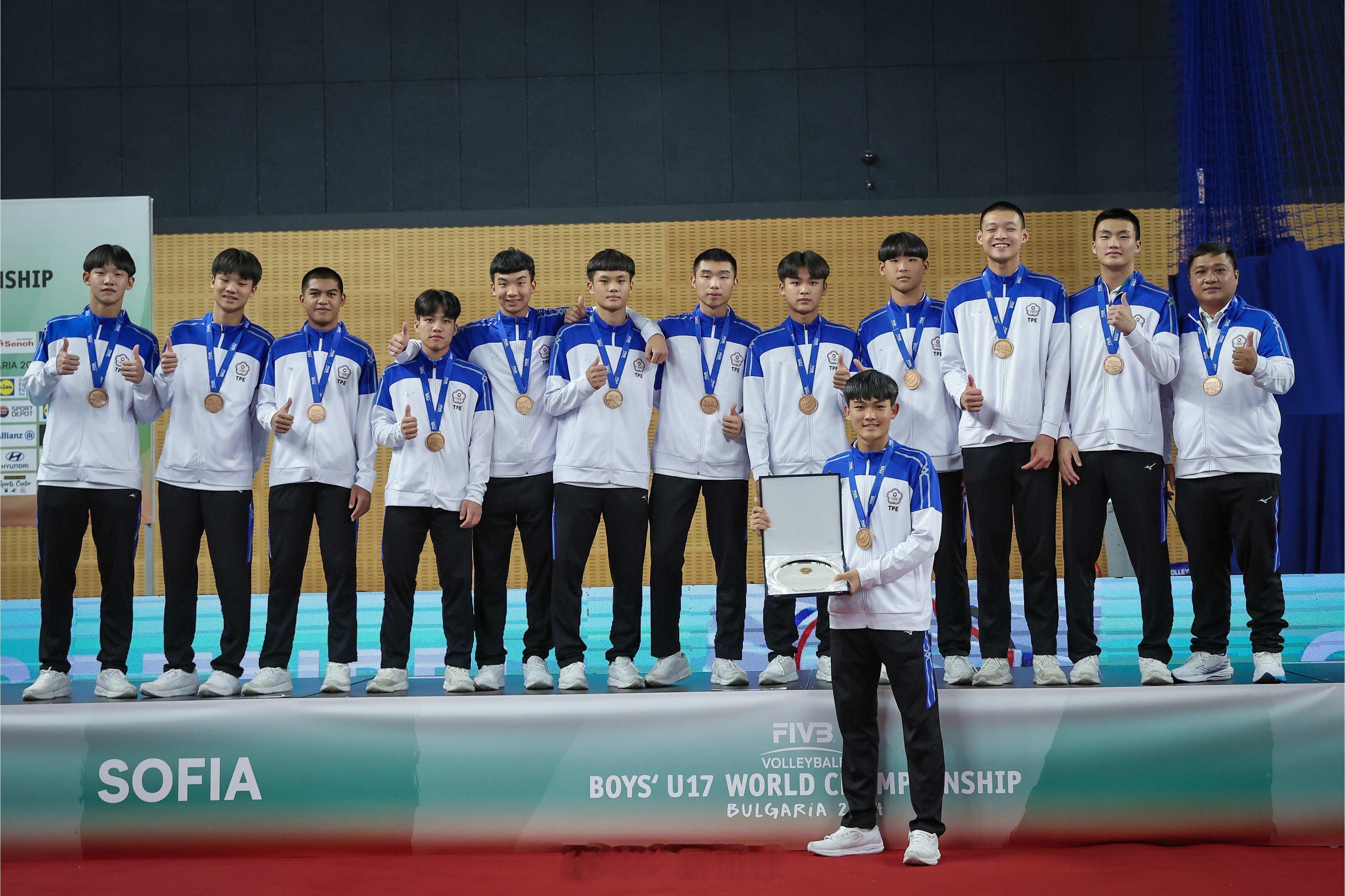在北京时间9月1日凌晨结束的#2024男排U17世锦赛# 上，中华台北队获得季军
